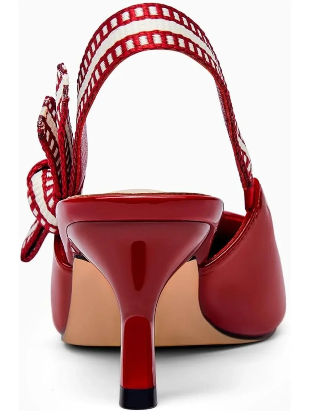 Women's Wine Red Slingback Kitten Heels Closed Pointed Toe Bowknot Slip On